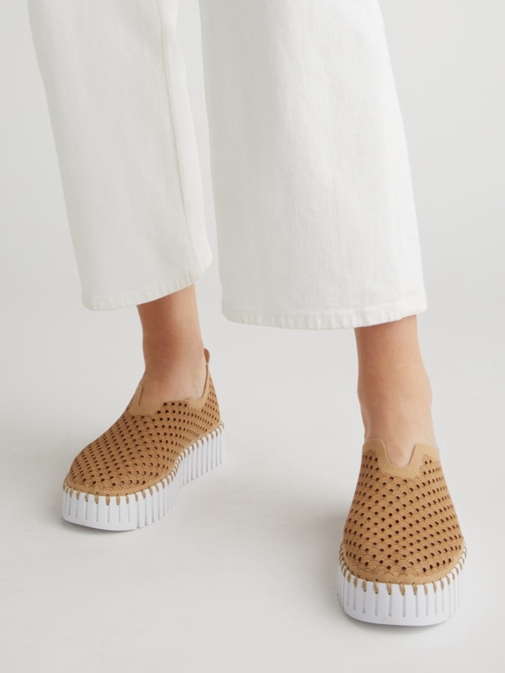 Isle Jacobsen Tulip Woven Slip-On Platform Sneakers in Tan